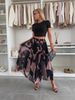 2025 New INS Style Mesh Print Waist-Cinching Flared Casual Midi Skirt_ecoleips.com