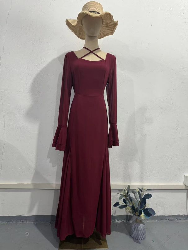 Women's Clothing Autumn Style Women's Tie Waist Ruffled Fitted Dress Gentle Breeze And Snow Flowy Fabric_ecoleips.com
