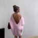 Elegant Backless Knit Sweater For Women - Soft Long Sleeve Loungewear In White & Pink | Comfortable Polyester Fabric | Sweet & Feminine Style_ecoleips.com
