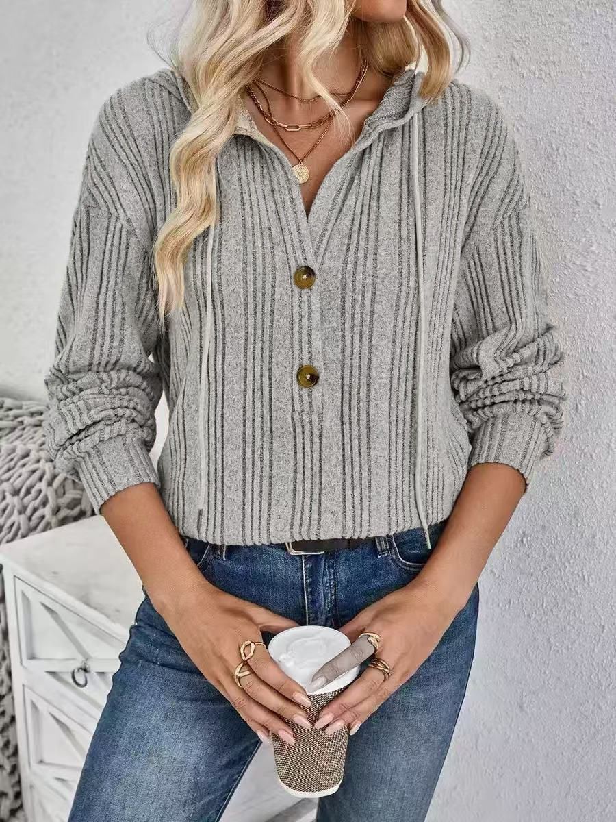 Knit Top For Autumn/Winter Season New Women's Casual Plain Color Hoodie_ecoleips.com