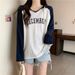 American-style Cotton Color-blocked Raglan Long-sleeve T-shirt For Women, Autumn Versatile Thin Loose_ecoleips.com