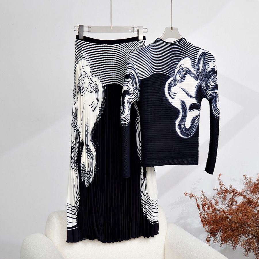 Women's Clothing Summer Casual Pleated T Shirts Skirts Temperament Two Piece Suits Women's Clothing_ecoleips.com