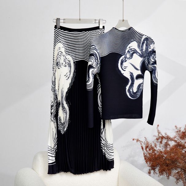 Women's Clothing Summer Casual Pleated T Shirts Skirts Temperament Two Piece Suits Women's Clothing_ecoleips.com