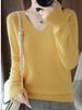 K New Women's Knitted Sweater With V-neck Long Sleeves Pullover Top Plain Color Loose Base Layer Slimming Wearable Outside. No Accessories_ecoleips.com