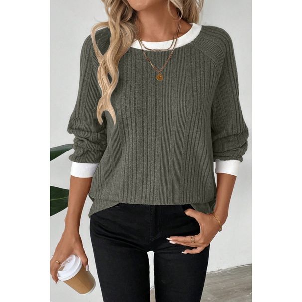 Autumn And Winter Fake 2 Pieces Round Neck Long Sleeve Solid Color Rib Fabric Warm Sweater T-Shirt Top Wholesale_ecoleips.com
