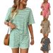 European And American Style Women's Knitted Striped Fashion Casual Shorts Sports Suit Summer New Arrivals Cross Border Clothing for Women_ecoleips.com