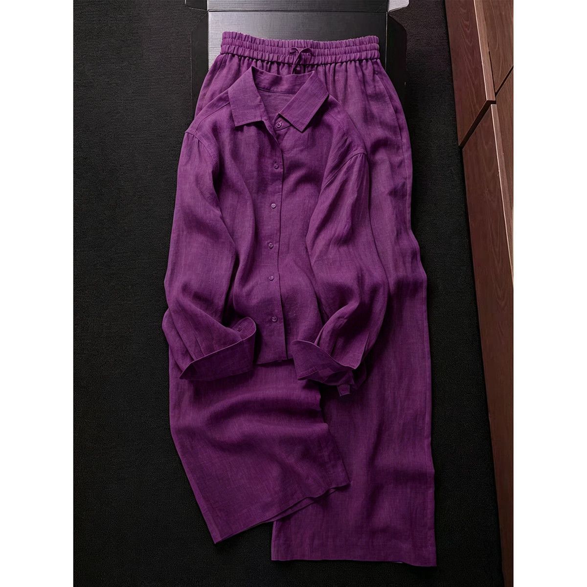 Mint Green Women's Linen Shirt Set High End Light Luxury Two Piece Summer Outfit Includes Trousers_ecoleips.com