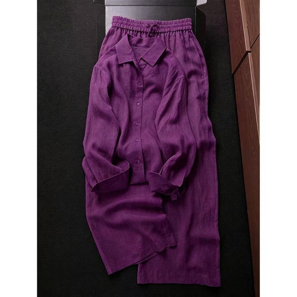 Mint Green Women's Linen Shirt Set High End Light Luxury Two Piece Summer Outfit Includes Trousers_ecoleips.com
