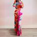 Women's Autumn Print Off-Shoulder Top And Flared Pants Set European American Style Sexy Two-Piece Cross-Border Fashion_ecoleips.com