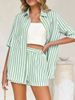 Women's Striped Casual Suit European American Style Summer Lapel Short Sleeve Outfit Set Elegant And Stylish_ecoleips.com