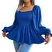 Real Shot Of 2026 Spring/Summer European And American Casual Ruffled Square-neck Long-sleeve Chiffon Blouse, 's_ecoleips.com