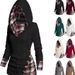 Women's Ribbed Hooded Sweatshirt Long Sleeve Pullover Casual Streetwear Hoodie With Geometric Pattern_ecoleips.com
