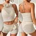 Women's Clothing Beach Vacation Hollow Three Dimensional Hook Flower Sexy Halter Neck Strap Beach Swimsuit Bikini Set_ecoleips.com