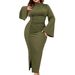 Women's Clothing Plus Size Clothes"Chic High Neck Bodycon Dress For Plus Size Women – Elegant Solid Color Slim Fit Dress With Side Slit, Perfect_ecoleips.com