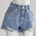 New European And American Tyle Amazon Bet-elling Fahionable Women' Lim-fit Ripped Raw-edge Hand-beaded Denim_ecoleips.com