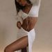 Women's Clothing Summer New Sexy Slim Fit V Neck Drawstring Exposed Navel Suit High Slit Skirt Two Piece Suit_ecoleips.com