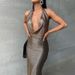 Women's Fashion 2024 Summer New Fashionable Elegant Sexy Backless Ruched Halter Dress Wholesale_ecoleips.com