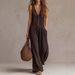 Women's V Neck Sleeveless Wide Leg Jumpsuit Casual Loose Knitted Trousers European American Style Fashionable Versatile_ecoleips.com
