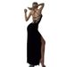 Summer Women's Sleeveless Halter Neck Dress European And American Style Pure Alluring Back Crisscross Strap High Waist Slit Dress_ecoleips.com