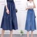 2025 Summer Korean Style High Waist Patchwork Midi Plus Size A-line Simple Pleated Umbrella Skirt_ecoleips.com