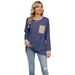 Women's 2025 Autumn/winter Round Neck Contrasting Pocket Slit Loose Top Long Sleeved T-shirt_ecoleips.com