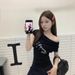 One-word Neck Short-sleeved Slim-fit T-shirt For Women's 2025 Summer Letter-printed Thin Spice Girl Versatile Short Off-the-shoulder Top_ecoleips.com