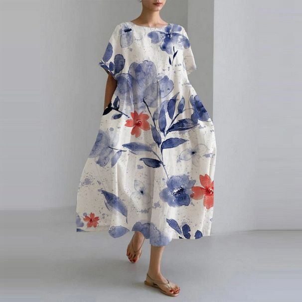 Cross-Border 2023 Summer New European And American Women's Loose Round-Neck Fashion High-End Short-Sleeve Printed_ecoleips.com