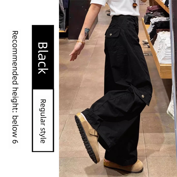 American Retro Black Scimitar Cargo For Women, Spring/summer 2026 New High-waisted Loose Straight Wide-leg Casual Pants_ecoleips.com