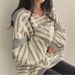 Korean Style Women's Cotton Sweatshirt V-Neck Striped Hooded Pullover Fleece Lined Casual Thin for Spring Autumn Winter_ecoleips.com
