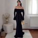Elegant One Shoulder Off Lace Long Dress Flared Sleeve Strapless Formal Party Evening Gown Wedding Bridesmaid Dress_ecoleips.com