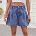 Women's Clothing Washed Elastic Waist Loose Denim Shorts Three Quarter Pants_ecoleips.com