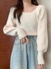 Autumn Winter Loose Women Sweaters Casual Soft Long Puff Sleeve Pullovers Jumpers Knitwear Basic Sweater For Women Tops_ecoleips.com