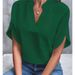 Women's Summer Casual Loose Shirt V Neck Solid Color Top for Women_ecoleips.com