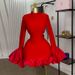 Women's Clothing Collar Trumpet Sleeve High Waist Ruffled Hip Dress Elegant Mock Neck Flared Sleeve High Waist Ruffle Hem Bodycon Dress_ecoleips.com