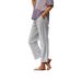 Women's Loose Straight Striped Trousers Cotton Linen Elastic Waist Pocket Design New_ecoleips.com