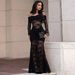 Elegant Off-Shoulder Lace Bodycon Dress For Women - Sexy Long Sleeve High Waist Formal Evening Dress, Plus Size Available (Black/Red)_ecoleips.com