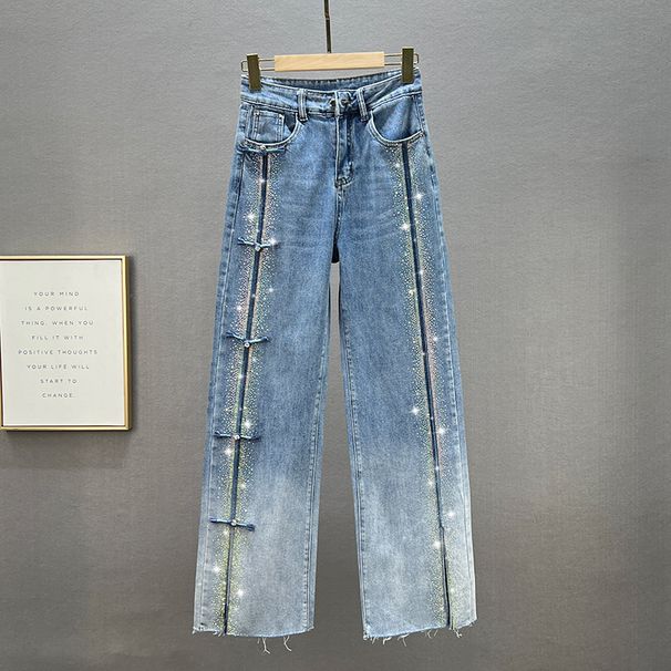 Women's Clothing hot diamond jeans women's wide leg pants spring new style high waist loose slim mopping pants trousers trend_ecoleips.com