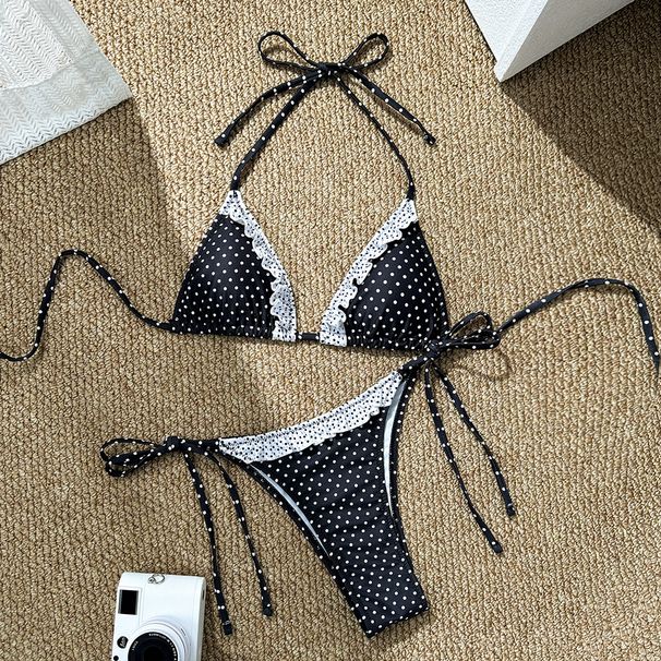 Women's Clothing Sexy Lace Retro Polka Dot Sexy Hot Girl Bikini_ecoleips.com