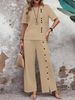 Women's Clothing Women's Linen Cotton Casual Two-Piece Set – Short Sleeve Button Top + Wide Leg Pants (Blue/Khaki/White, S-3XL) | Breathable Outfit_ecoleips.com