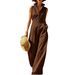 2026 Women's Casual Fashion Linen Jumpsuit V Neck Zipper Sleeveless European American Style Independent Website Exclusive New Arrival_ecoleips.com