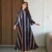 Women's Clothing Embroidered Metallic Stripe Kaftan Dress – Modest Long Sleeve Maxi With Stand Collar & Sequins (S-XL, Elegant Colors)_ecoleips.com