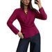 Autumn French-Style Solid-Color Long-Sleeved Shirt With Waistband For Slimming Effect, Wholesale Ice-Vein Crepe Lined Sh_ecoleips.com