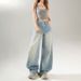Blue Curved Wide-leg Jeans For Women, 2025 Autumn New Style, American Vintage, Loose High-waisted, Slimming Scythe Pants_ecoleips.com