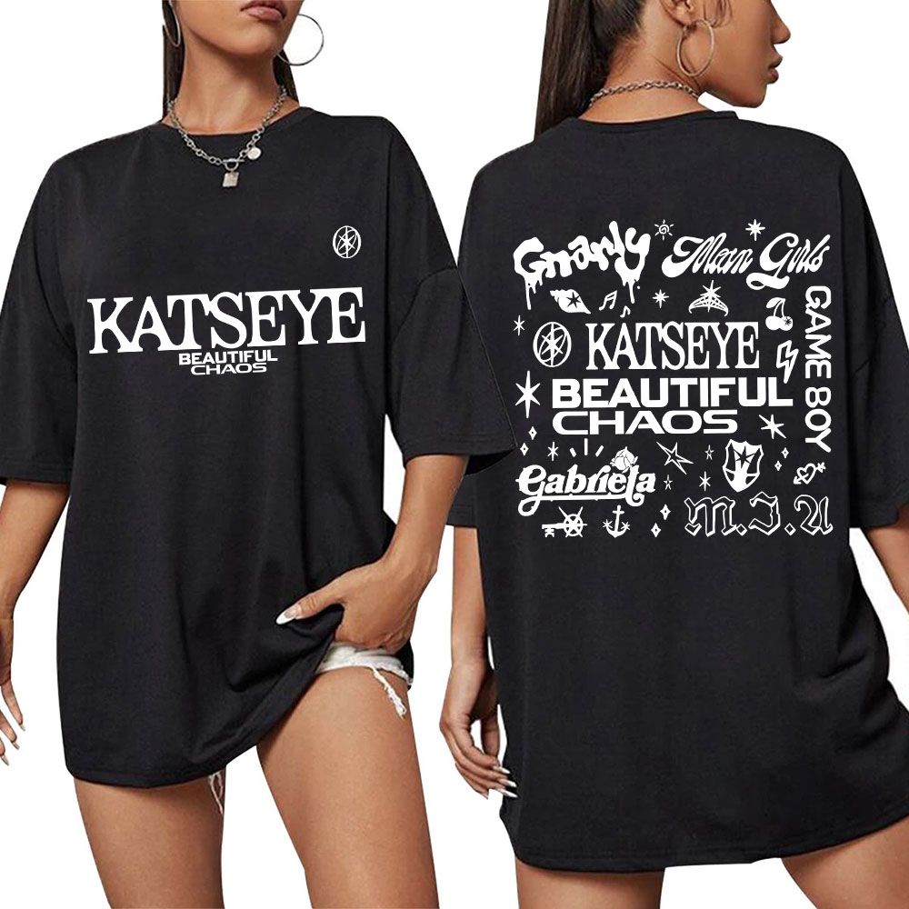 Korean Katseye Beautiful Chaos Tour T Shirt Kpop Vintage Harajuku Fashion Y2K Men Women T-shirt Cotton Loose T Shirts Fans Gifts_ecoleips.com