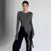 Summer New Women's Solid Color Ruffle Long Sleeve Top round Neck European And American Style Clothing for Women Wholesale_ecoleips.com