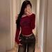 AC754 Long-sleeve T-shirt For Women, Chic Stylish, Sweet And Spicy, Slim-fit, One-shoulder, Short Top_ecoleips.com