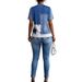 Tie-Dye Denim Print Jogger Set For Women, High-Stretch Knit Lounge Two Piece Outfit, Casual T-Shirt And Pants Co-Ord_ecoleips.com