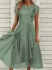 2025 Station European And American Chiffon Patchwork Round Neck Sequin Print Flared Long Dress Gown_ecoleips.com