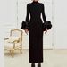 Elegant Stand Collar Long Sleeve Party Dress – Slim Fit Formal Gown For Women (Black/Navy/Deep Green/Rose Red, Sizes S-XL, Custom Colors Available)_ecoleips.com