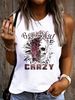 Women's Summer Skeleton Flower Print Large Casual Sleeveless Loose Tank Top T-shirt Streetwear Oversized O-Neck Vest Off_ecoleips.com